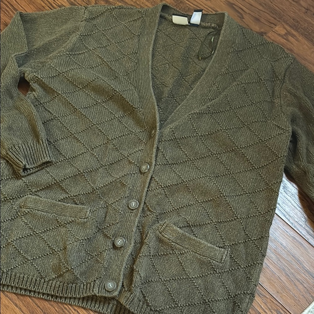 Vintage Olive Green Quilted Cardigan Sweater
